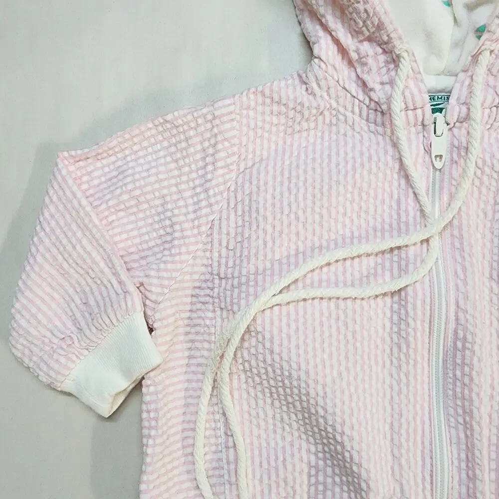 Lacoste Seersucker Jacket Size 12-24 Mths Pink Zip Up Hooded Cotton Vintage 80s